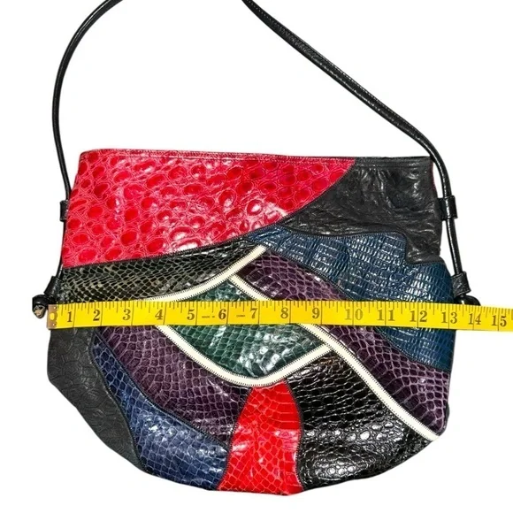 80s Colorful Patchwork Faux Snakeskin Shoulder bucket Bag